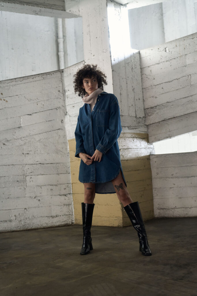 Ceairra Perez for Racer Worldwide against the Downtown Los Angeles cityscape, campaign fashion photography